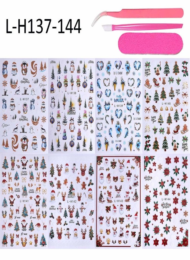 SWEET TREND Christmas Nail Art Stickers Set – 8pcs Cute Santa Reindeer Snowman Penguin Christmas Tree Nail Decals with Tweezers - Holiday Nail Decorations for DIY Manicure - Xmas Gift for Women - Image 4
